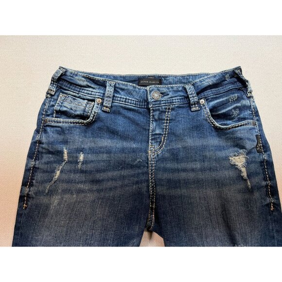 Silver Jeans Co. Womens Distressed Skinny Jeans Size 28x29 Blue Denim Medium Was - Picture 2 of 11